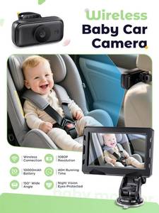 lot 28565 image: Wireless Car Camera for Baby with 360° Rotating 4.3 1080P Video Monitor - Retail $45