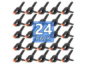 lot 28568 image: 24 Pack 3.5 inch Plastic Spring Clamps, Black Heavy Duty Clips, Backdrop Clips, Plastic Clamps for Crafts, Backdrop Stand, Woodworking, Photography - Retail $10