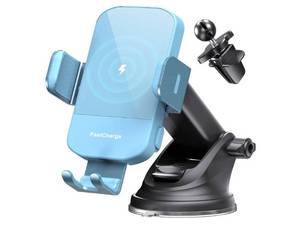 lot 28571 image: Wireless Car Charger, 15W Fast Charging Auto Clamping Car Charger Phone Mount Phone Holder fit for iPhone 15 14 13 12 11 Pro Max Xs, Samsung Galaxy S24 Ultra S23 S22 S21, S20, S10, Cyan - Retail $24
