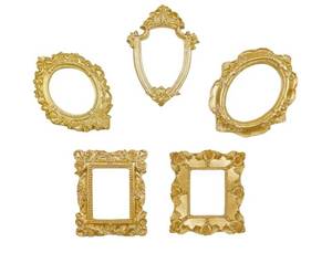 lot 28585 image: Vintage Mini Gold Picture Frames - Small Antique Frames for Jewelry Display, Refrigerator Magnets, Photo Frame, Christmas Decor (5pcs, Gold) - Retail $15