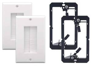 lot 28595 image: VCE Brush Wall Plate Cable Pass Through with Bracket, Decorator Cover for Low Voltage Cables - White, 2-Pack - Retail $10