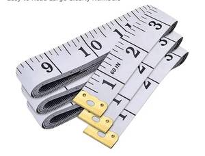 lot 28598 image: 3-Pack Tape Measure Body Double Scale Soft Measuring Tape 60inch (150cm), Flexible Sewing Cloth Craft Fabric Ruler for Body Measurements & Weight Loss, Accurate & Easy to Read Large Clearly Numbers - Retail $9