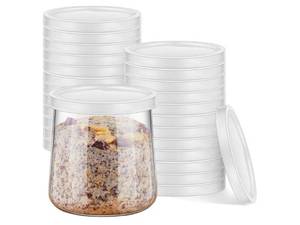 lot 28609 image: 24 Pcs Yogurt Jar Lids Compatible with Oui Yogurt, ClearPlastic Replacement for Food Storage Containers, Airtight Seal, Dishwasher Safe, Reusable Transparent Covers - Retail $7