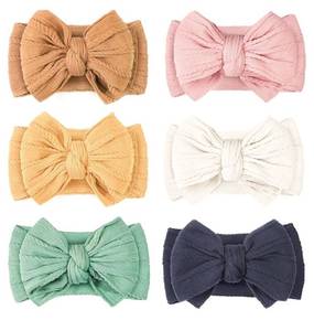 lot 28611 image: 6 Pcs Baby Bows Headbands Soft Nylon Baby Girl Bow Hair AccessoriesNylon Hairbands, Newborn Infant Toddler Essentials, Double Baby Hair Bow Design - Retail $10