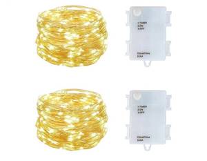 lot 28614 image: Set of 2 Battery Operated Mini Led Fairy Light Dewdrop Lights with Timer 6 Hours on18 Hours Off for Wedding Centerpiece Halloween Christmas Party Decorations,50 LEDs,18 Feet Silver Wire (Warm White) - Retail $10