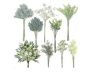 lot 28619 image: 70 Pcs 8 Kinds Artificial Greenery Stems Box Set(Sage Green & White)Realistic Faux Plant & Fake Flower, DIY Bridal Bouquets Wedding Floral Arrangement Table Centerpieces Decor - Retail $20