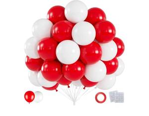 lot 28623 image: 60pcs Red and White Balloons Kit, 12 Inch White Red Party BalloonsLatex Balloons for Birthday, Graduation, 4th of July, Sports Party & Patriotic Party Decorations - Retail $55