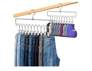 lot 28647 image: Pants Hangers Space Saving with Clips,Closet Organizers and Storage,20 Non-Slip Rubber Clips Metal Legging Organizer for Jeans Skirt Home Essentials,Dorm Room Essentials for College Students Girls Guy (two clips are missing) - Retail $15