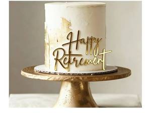 lot 28649 image: Acrylic Happy Retirement Cake Topper,Happy Retirement Cake Toppers for Officially Retired, Theme Decorations,Gifts for Retired Men Women Party Decoration - Retail $6