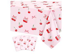 lot 28650 image: 3pcs Cherry Birthday Decorations Tablecloths, Large Size Cherry and Bows Birthday Decorations Table Cloth for Cherries Themed Party, 54 x 108 Inch - Retail $10