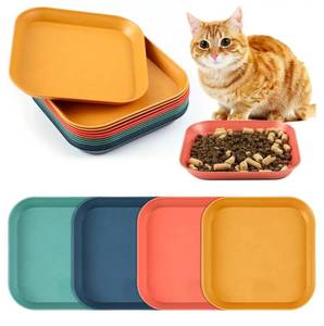 lot 28665 image: 12Pcs Cat Bowls for Indoor Cats 6 Inch Wet Kitten Food Dish,ClassicBeard Fatigue Relief Square Dishes, Wheat Straw Flat Plates For Wet Dry Food, Shallow Feeding Bowls For Short Legged Pet - Retail $10