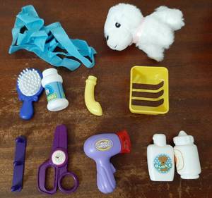 lot 28667 image: Pet Care Play Set Doctor Kit for Kids, 16 Pcs Doctor Pretend Play Vet Dog Grooming Toys Puppy Dog Carrier Feeding Dog Backpack Gifts for Girls Boys 3-7 Years Old - Retail $18