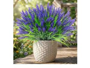 lot 28669 image: 22 Pcs Artificial Outdoor Flowers UV Resistant Lavender Fake Greenery Plants Grass with Purple Flowers for Pot Decor for Window Garden Patio Hanging Planter Pathway Front Porch (22, Purple) - Retail $18