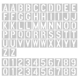 lot 28674 image: 2 Pack - 1 Inch Letter Stencils Set, 72 Reusable Stencils for Painting On Wood, Metal, Walls, Fabric, Rocks with Interlocking, Perfect for Banners, Sign Making & DIY Art9(1 inch) - Retail $10