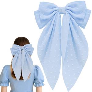 lot 28676 image: 8 Inch Blue Hair Bows Barrettes for Women & Girls Large Satin Bow Hair Clip - Retail $7