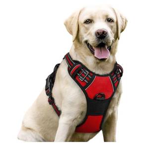 lot 28680 image: Dog Harness, No Pull for Large Dogs with 2 Leash Clips, Pet VestNo Choke with Handle, Adjustable Soft Padded, Reflective, Easy Control for Walking, Red, Large - Retail $27