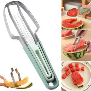 lot 28687 image: 3-in-1 Watermelon Cutter Slicer Tool, Watermelon Popsicle Cutter Slicer, Stainless Steel Fruit Cutter Watermelon Fork Slicer, Melon Cutter Fork Slicer for Camping Kitchen Gadgets - Retail $8