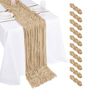 lot 28701 image: 10 Pack Beige Cheesecloth Table Runner 17x108 Inch Boho Gauze Cheese Cloth Table Runners for Wedding Party Baby Shower Birthday Home Decor - Retail $22
