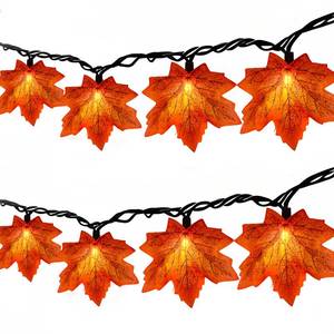 lot 28705 image: Thanksgiving Orange Maple Leaf Lights, 13.6FT Orange Fall Leaves String Lights, Waterproof Connectable Outdoor Patio String Lights for Indoor Home Outdoor Fall Decor Halloween Decorations - Retail $16