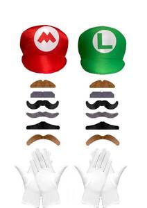 lot 28711 image: Super Brothers Costume Hat For Adult Plumber Jumpsuit Hat With Beard And Glove For Halloween (only 1 pair of gloves Included) - Retail $11