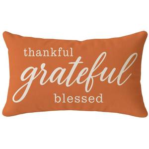 lot 28712 image: Throw Pillow Covers 12x20 Grateful Thankful Blessed, Orange - Retail $9