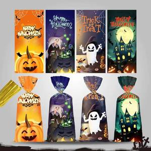 lot 28713 image: 50 Pack Halloween Cellophane Bags Halloween Trick or Treat Bags with Twist Ties, Cute Halloween Candy Goodie Bags for Halloween Party (Style 08) - Retail $6,397