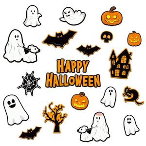 lot 28716 image: 20Pcs Halloween Ghost Walking Dog Magnetic Stickers Cobweb Bat Pumpkin Haunted House Magnet Waterproof Magnetic Decal Happy Halloween Car Decoration for Holiday Refrigerator Garage Door Locker - Retail $13