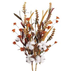 lot 28719 image: 2 Pcs Artificial Fall Flowers 25 inch Fall Floral Stems with 3 Cotton Flowers Cotton Stems Decor Branches Autumn Flower Arrangement for Home Table Centerpieces Thanksgiving Fall Festival Decor - Retail $18