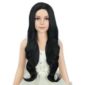 lot 28720 image: Child Kids Black Wig Long Wavy Black Wig for Kids Girls Long Synthetic Wig with Wig Cap - Retail $20