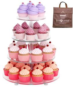 lot 28723 image: Large 4 Tier Acrylic Cupcake Stand,Round Cake Stand for Party - Retail $20