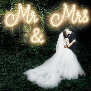 lot 28724 image: Mr and Mrs Neon Sign for Wedding Neon Light LED Backdrop Wall Decor USB Wedding Reception Decoration Gifts for Anniversary Engagement Banquet(36.81 x 10.24 Inch,Warm White) - Retail $40