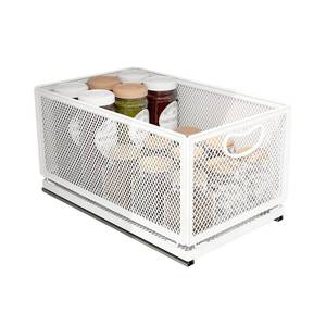 lot 28733 image: Sliding Cabinet Basket Organizer Drawer Self Adhesive Slide out Pantry Shelves Heavy Duty Carbon Steel Slide Cabinet Storage Basket with Handle for Bathroom Kitchen Home - Retail $36