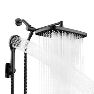 lot 28739 image: Black Rain Shower Head with Handheld Shower Head, 5 Spray Modes - Retail $32