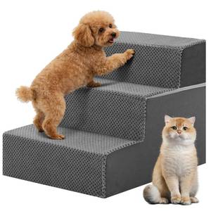 lot 28747 image: Dog Stairs for Small and Medium Dogs, 3-Step Pet Steps, Grey - Retail $24