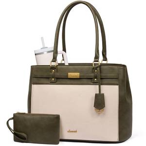 lot 28755 image: Laptop Tote Bag for Women, 15.6 Inch Waterproof Leather Work Computer Bag, Large Business Office Briefcase Shoulder Handbag Purse Gifts for Women - Retail $47
