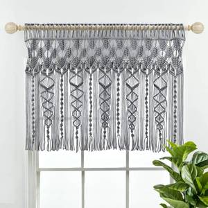 lot 28756 image: Lush Decor Boho Macrame Textured Cotton Valance, 40 W x 30 L, Gray - Boho Kitchen Curtains & Wall Decor - Macrame Valance - Bathroom Window Curtains - Retail $21