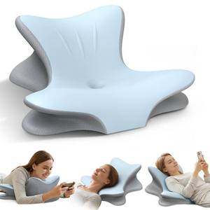 lot 28759 image: Cervical Neck Pillow for Pain Relief, Ergonomic Reading Pillow for Bed, Orthopedic Wedge Pillow Back Support Pillow, Contour Memory Foam Pillows for Sleeping, Couch Floor Use Lying Reading (Blue) - Retail $26