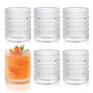 lot 28762 image: Hobnail Drinking Glasses Set of 6,12oz Vintage Glassware Embossed Vintage Water Cups Cocktail Glasses Juice Glasses - Retail $23