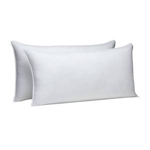 lot 28765 image: Amazon Basics Down-Alternative Pillows for Stomach and Back Sleepers, Soft Density, Machine Washable, 20 x 36 inches, White, 2-Pack - Retail $28