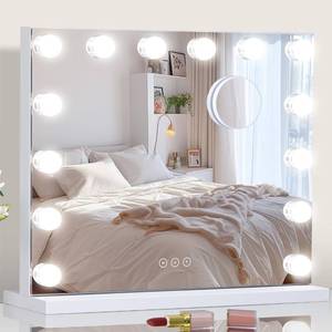 lot 28768 image: Vanity Mirror with Lights Lighted Makeup Mirror with Dimmable LED Bulbs,3 Color Lighting Modes,USB Charging Port Touch Control,Sturdy Metal Frame Design,White (50x40cm, 4.70) - Retail $50