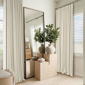 lot 28769 image: 100% Blackout Pinch Pleated Linen Curtains for Bedroom Living Room, Linen Textured Fabric with Liner Thermal Insulated for Sliding Glass Door, Beige, 40 W x L102 L, 2 Panels Set - Retail $83