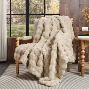 lot 28772 image: Lotus Karen Faux Fur Throw Blanket Linen - 800 GSM Bubble Rabbit Fluff Blanket for Couch Bed Sofa,Softest Fluffy Fuzzy Cozy Blanket,Thick Furry Plush Shaggy Warm Blankets for Women,90x90 Inches - Retail $67
