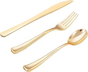 lot 28777 image: 500PCS Gold Plastic Silverware Set Disposable - Gold Cutlery Set Plastic - 250Forks, 125 Spoons, 125 Knives for PartyBaby ShowerWedding - Retail $45