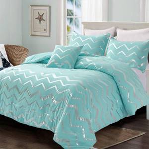 lot 28778 image: Aqua Comforter Set Twin Size Metallic Teal and Silver Bed Comforter 3 Piece Soft Microfiber Bedding for Teen Girls Boys (1 Pillow Case  1 Decorative Pillow Sham) - Retail $37