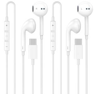 lot 28790 image: USB C Headphones for iPhone 17 16 15, 2 Pack Apple MFi Certified Wired Headphones USB C with Microphone & Remote Control Noise Cancelling for iPhone 17 16 15 Pro Max, Galaxy S26 S25 S24 - Retail $13