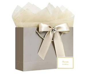 lot 28796 image: Gift Bags with Handles, 13 Medium Gift Bags with Tissue Paper, 1 Pcs Champagne Gold Paper Bag, 2 Tissue Paper and 1 Card - Retail $6