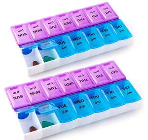lot 28801 image: Pill Organizer 2 Times a Day (2 Pack), Weekly AM PM Pill Box, 7 Day Morning and Night Medicine Organizer, BPA-Free Daily Vitamin Container, Easy Open Travel Pill Case - Retail $10