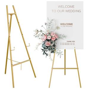 lot 28804 image: Gold Easel Stand for Sign, Wedding Sign, Art, Painting, MISSING SOME HARDWARE. - Retail $30