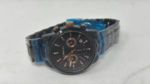 lot 202 image: CRRJU Chronograph Watch Black Dial Blue Strap Stainless Steel Back - Retail $0