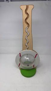 lot 206 image: Baseball Pendulum Wall Clock Wood Handle Green Base - Retail $0